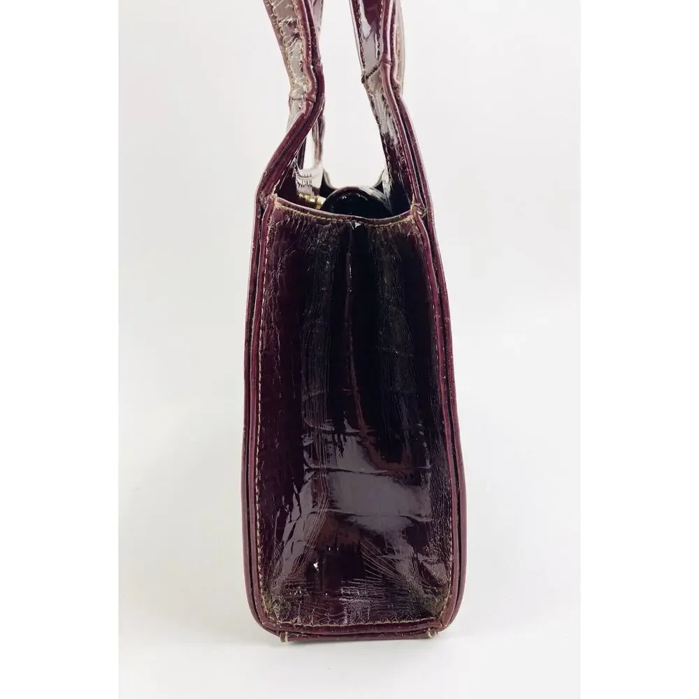 Liz Claiborne Purse Dark Brown Maroon Handbag Faux Leather Croc Alligator Burgun